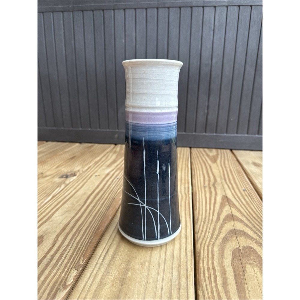 Vintage Handmade Artist Signed Studio Art Pottery Drip Glaze Detail Vase 10"